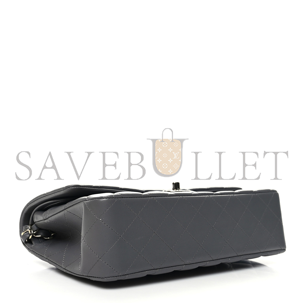 Ch*el lambskin quilted double flap dark grey as1112 (25.5*15.5*6.5cm)